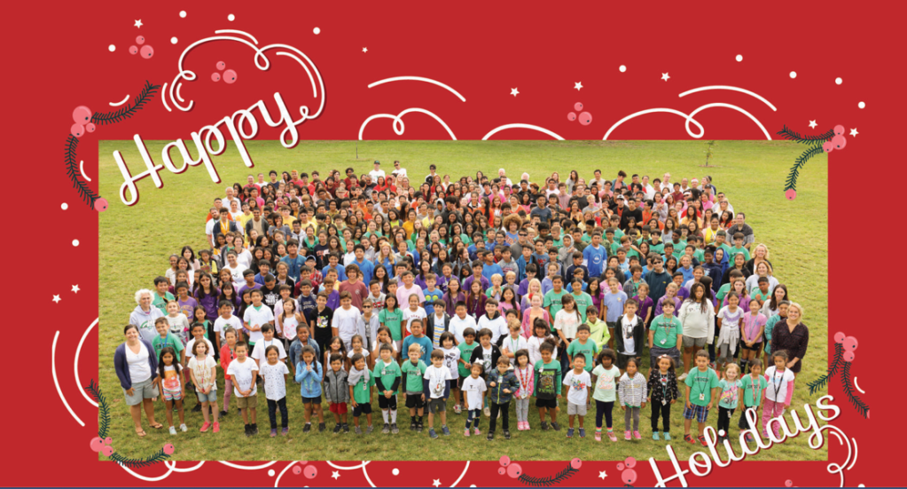 Group photo of all the Lab School kids wishing us Happy Holidays