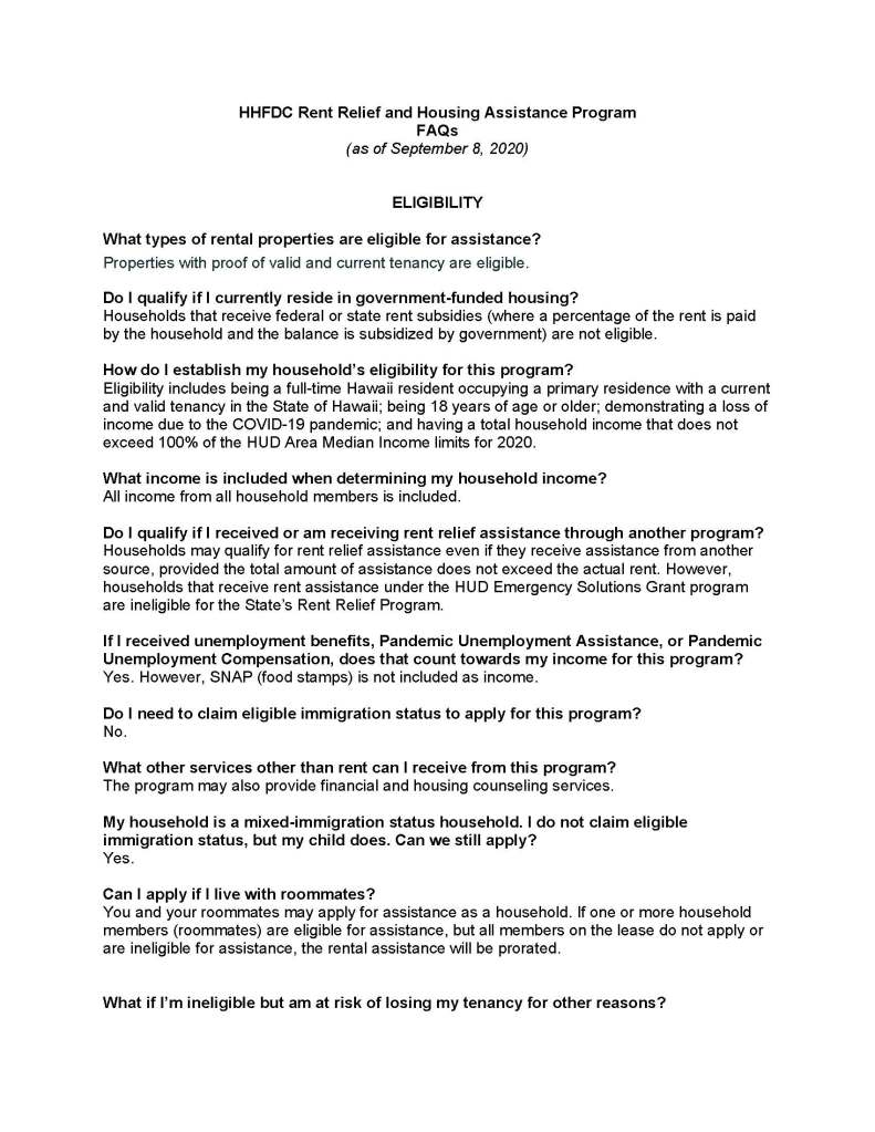 image detailing hawaii cover rent relief program
