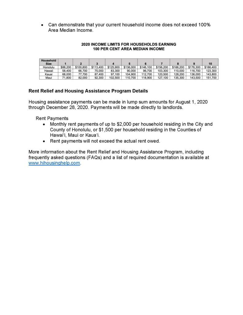 image detailing hawaii cover rent relief program