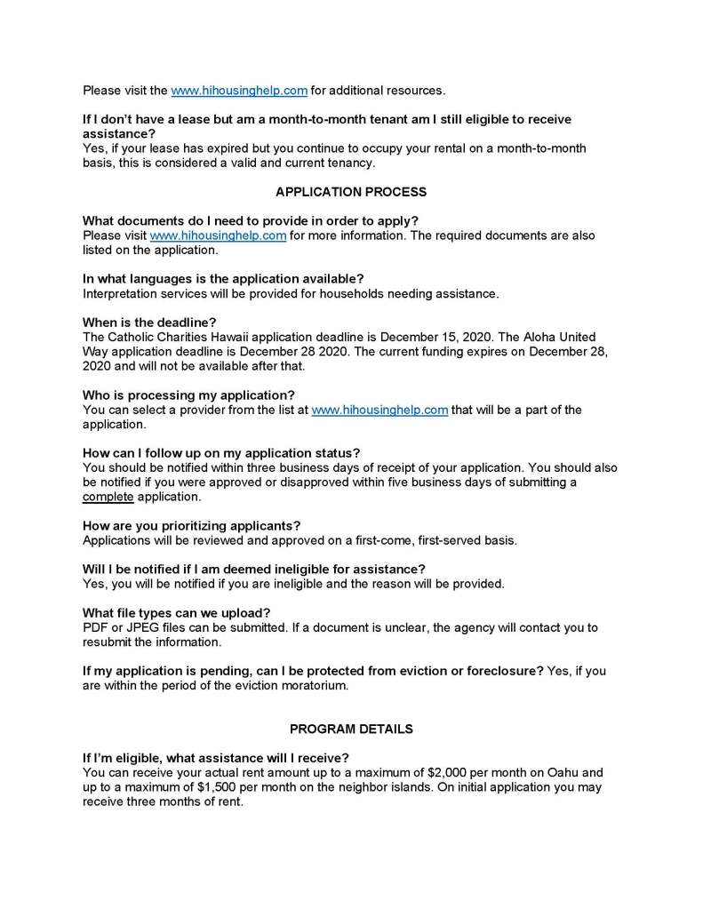 image detailing hawaii cover rent relief program